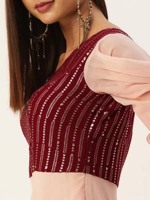 Peach Sequins Georgette Stitched Sequins_Work Party-Wear-Gowns 4