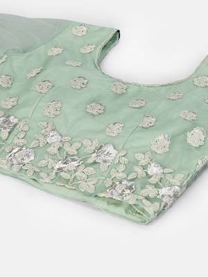 glamourous Light-green thread and Zari Embroidered net Semi Stitched Lehenga 6