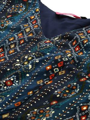 Blue Printed Viscose Stitched Weaving_Print Party-Wear-Gowns 4