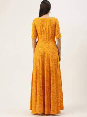 Yellow Printed Viscose Stitched Weaving_Print Party-Wear-Gowns 2