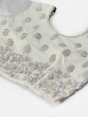 Glamorous Grey thread and Zari Embroidered net Semi Stitched Lehenga 6