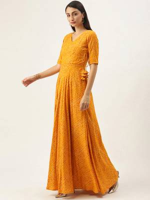 Yellow Printed Viscose Stitched Weaving_Print Party-Wear-Gowns 3