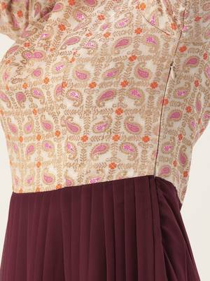 Burgundy Printed Georgette Stitched Weaving_Print Party-Wear-Gowns 4