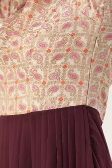 Burgundy Printed Georgette Stitched Weaving_Print Party-Wear-Gowns