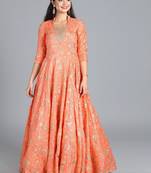 Gold Embroidered Georgette Stitched Dori_Embroidery Party-Wear-Gowns