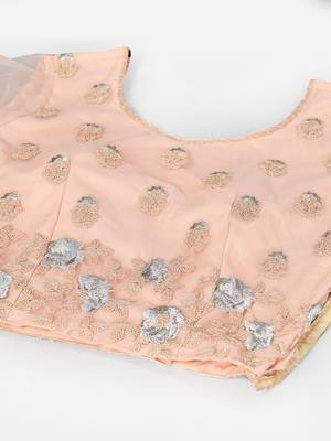 Graceful Peach thread and Zari Embroidered net Semi Stitched Lehenga 6
