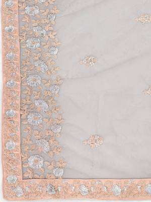 Graceful Peach thread and Zari Embroidered net Semi Stitched Lehenga 7