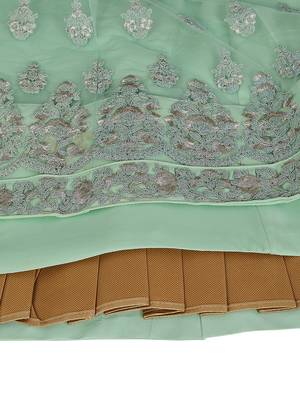 Colorful Green thread and Zari Embroidered net Semi Stitched Lehenga 5
