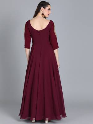 Burgundy Hand_Embroidery Georgette Stitched Dori_Embroidery Party-Wear-Gowns 2