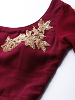 Burgundy Hand_Embroidery Georgette Stitched Dori_Embroidery Party-Wear-Gowns 4