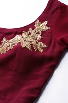 Burgundy Hand_Embroidery Georgette Stitched Dori_Embroidery Party-Wear-Gowns