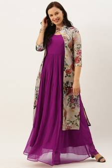 Magenta Printed Georgette Stitched Weaving_Print Party-Wear-Gowns