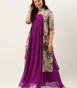 Magenta Printed Georgette Stitched Weaving_Print Party-Wear-Gowns