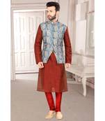 Maroon hand woven jaquard kurta-pajama