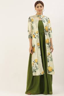 Green Printed Georgette Stitched Weaving_Print Party-Wear-Gowns