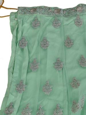 Colorful Green thread and Zari Embroidered net Semi Stitched Lehenga 7