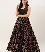 Black Embroidered Velvet Stitched Dori_Embroidery Party-Wear-Gowns