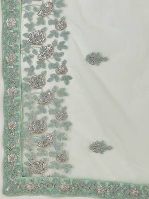 Colorful Green thread and Zari Embroidered net Semi Stitched Lehenga 8