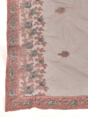 Charming Dark-peach thread and Zari Embroidered net Semi Stitched Lehenga 6