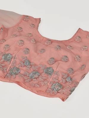 Charming Dark-peach thread and Zari Embroidered net Semi Stitched Lehenga 7