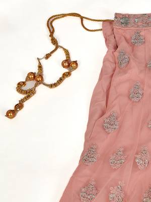 Charming Dark-peach thread and Zari Embroidered net Semi Stitched Lehenga 8