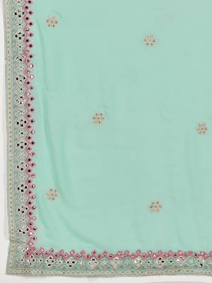 Comely sea blue thread and zari embroidered with foil mirror heavy 60gm georgette Semi Stitched Lehenga 6
