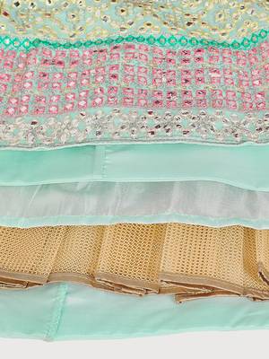 Comely sea blue thread and zari embroidered with foil mirror heavy 60gm georgette Semi Stitched Lehenga 9