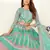 Comely sea blue thread and zari embroidered with foil mirror heavy 60gm georgette semi stitched lehenga