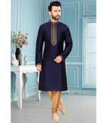 Blue embroidered jaquard kurta-pajama