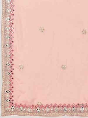 Delightfully Light-pink thread and zari embroidered with foil mirror heavy 60gm georgette Semi Stitched Lehenga 7
