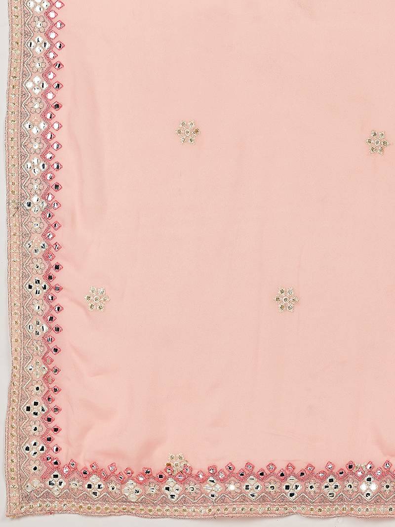 Delightfully Light-pink thread and zari embroidered with foil mirror heavy 60gm georgette Semi Stitched Lehenga