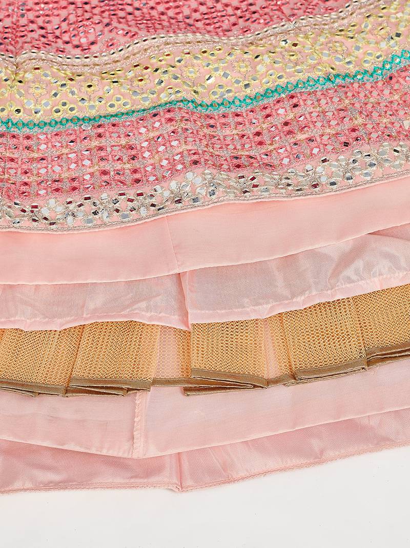 Delightfully Light-pink thread and zari embroidered with foil mirror heavy 60gm georgette Semi Stitched Lehenga