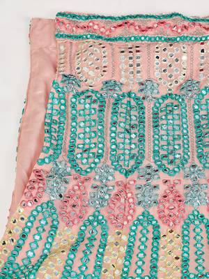 Delightfully Light-pink thread and zari embroidered with foil mirror heavy 60gm georgette Semi Stitched Lehenga 9