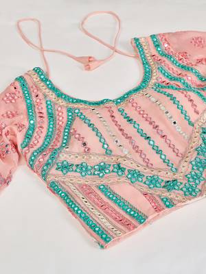Delightfully Light-pink thread and zari embroidered with foil mirror heavy 60gm georgette Semi Stitched Lehenga 10
