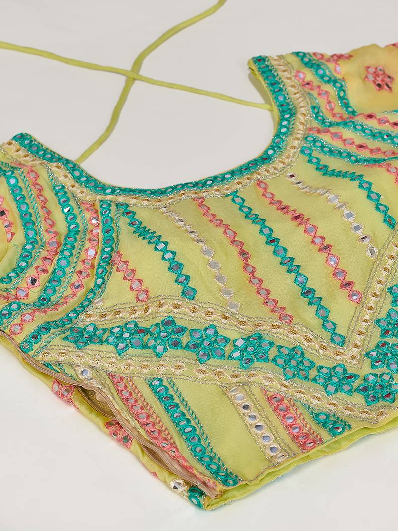 Attractive sea green thread and zari embroidered with foil mirror heavy 60gm georgette Semi Stitched Lehenga