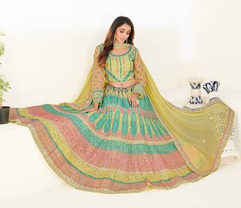Attractive sea green thread and zari embroidered with foil mirror heavy 60gm georgette Semi Stitched Lehenga 8
