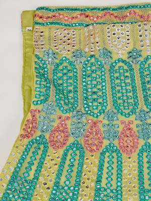 Attractive sea green thread and zari embroidered with foil mirror heavy 60gm georgette Semi Stitched Lehenga 11