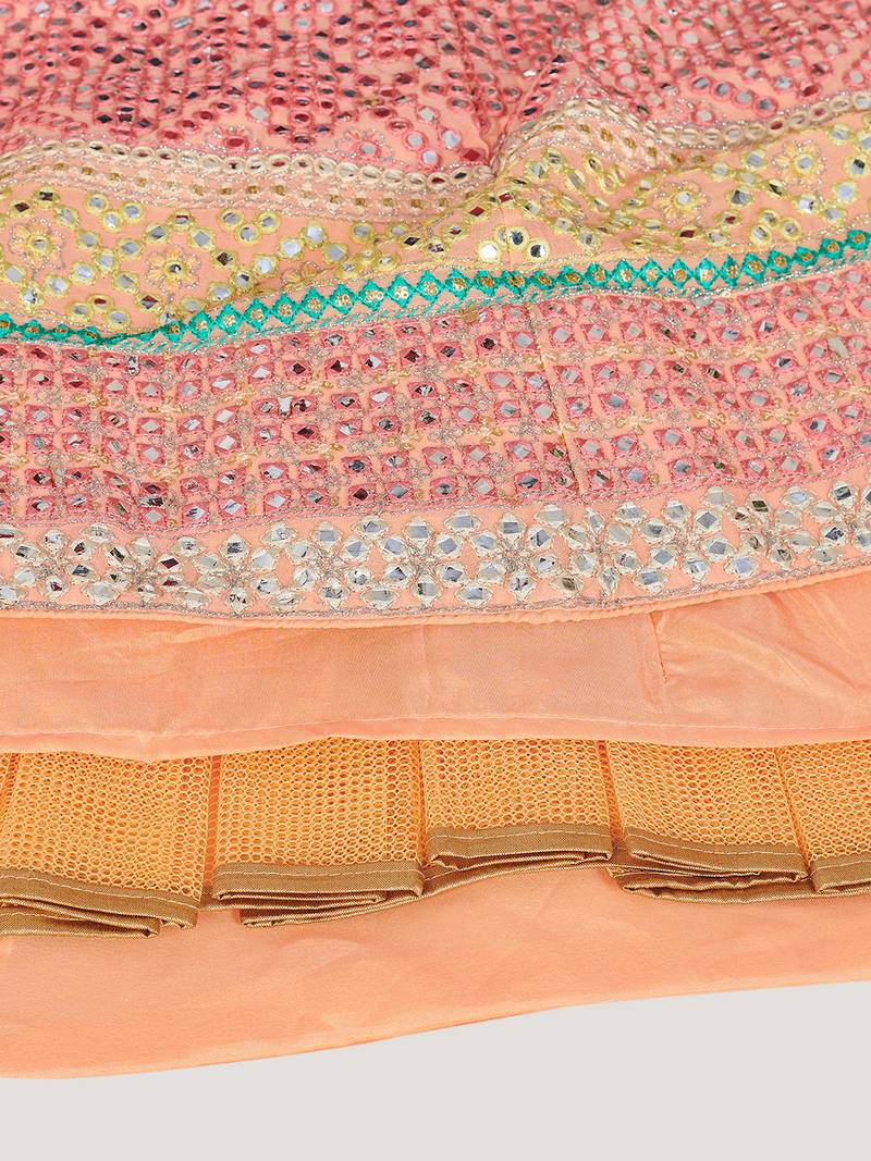 Captivating Light-peach thread and zari embroidered with foil mirror heavy 60gm georgette Semi Stitched Lehenga