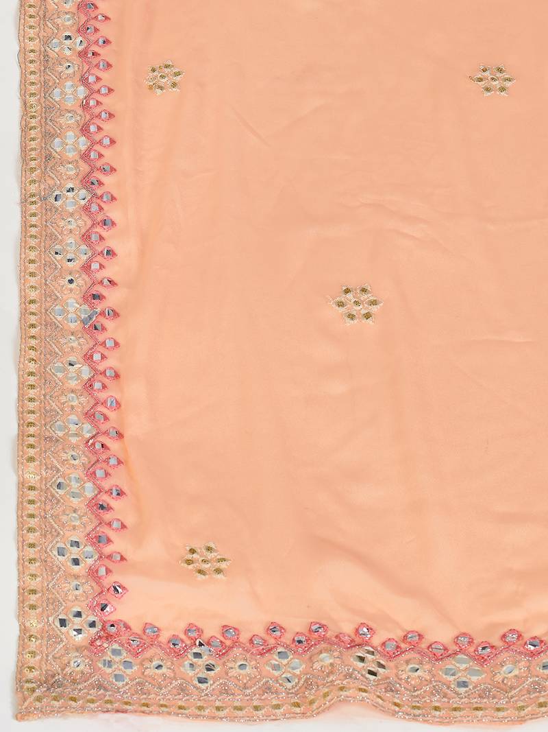 Captivating Light-peach thread and zari embroidered with foil mirror heavy 60gm georgette Semi Stitched Lehenga