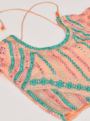 Captivating Light-peach thread and zari embroidered with foil mirror heavy 60gm georgette Semi Stitched Lehenga 11