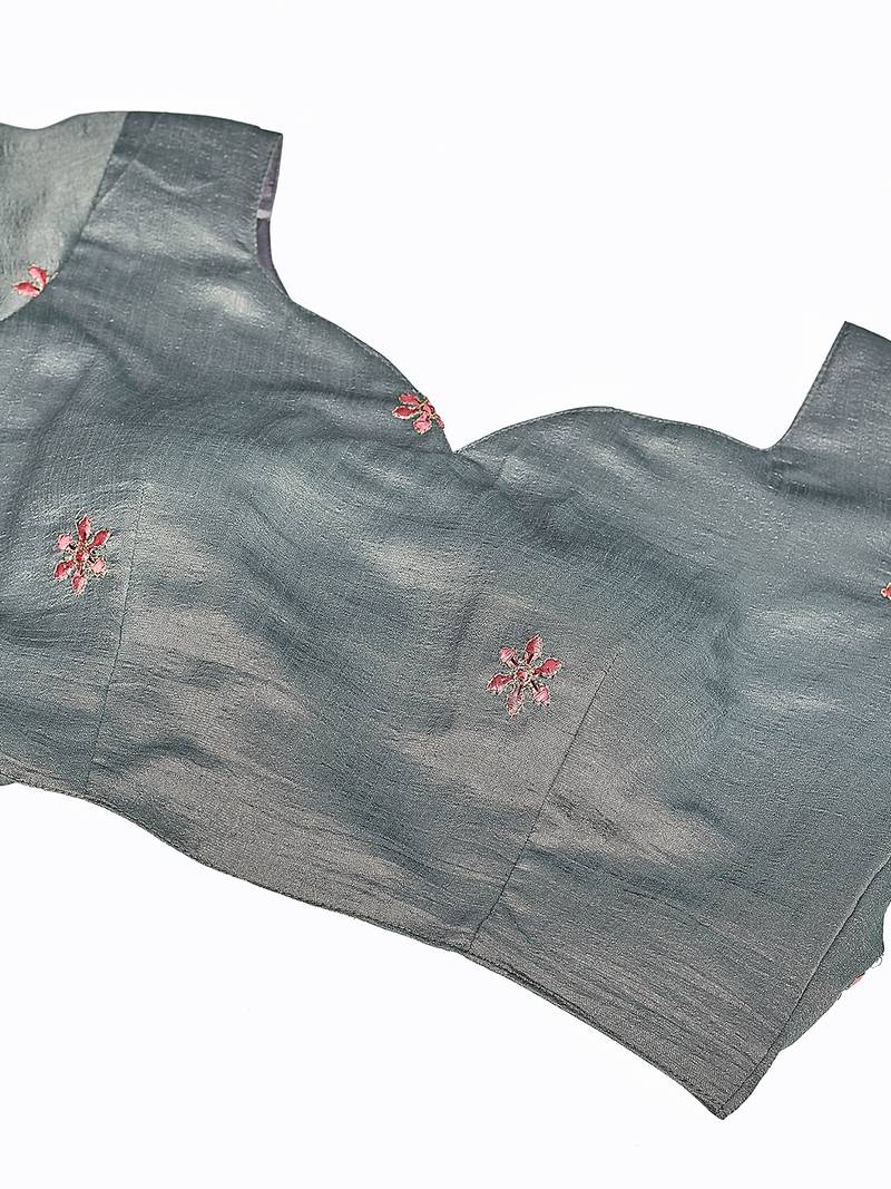 smashing Grey gotta patti satin Semi Stitched Lehenga