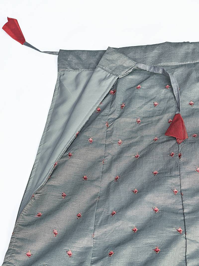 smashing Grey gotta patti satin Semi Stitched Lehenga