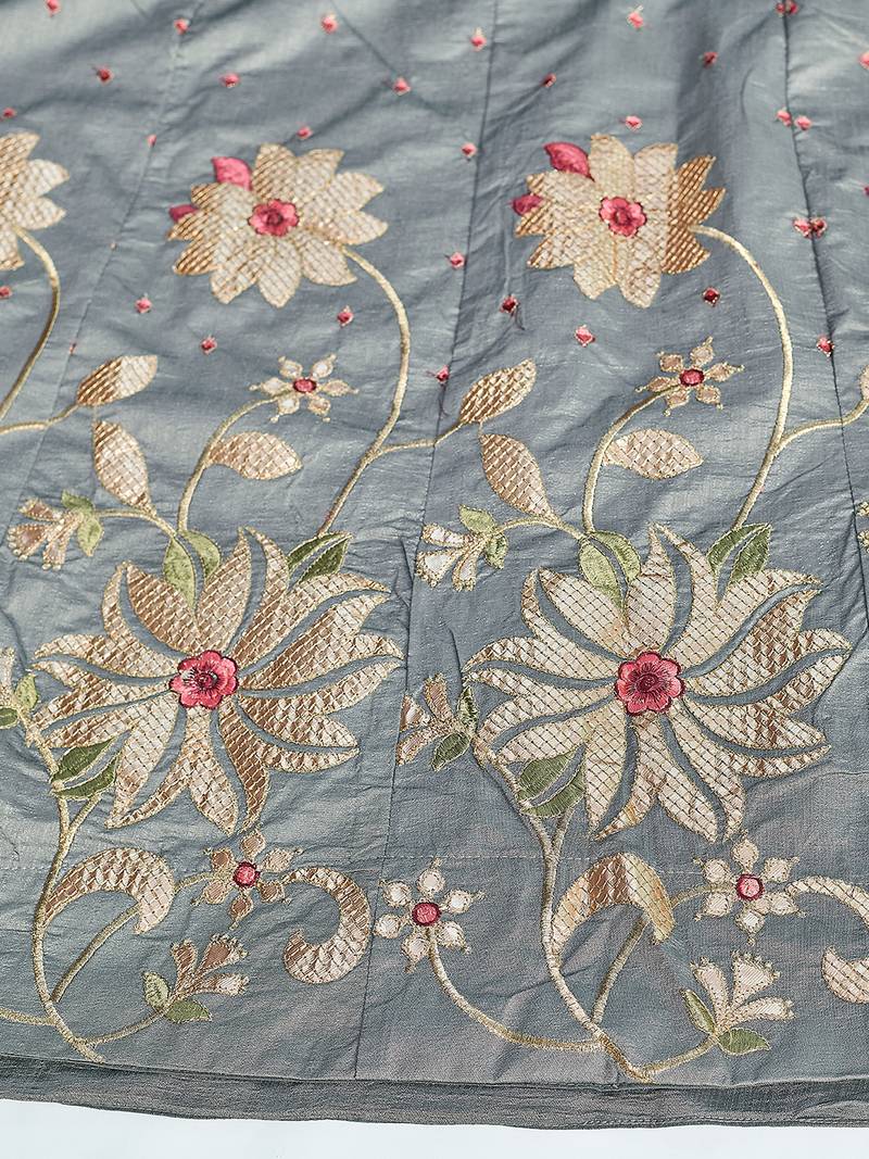 smashing Grey gotta patti satin Semi Stitched Lehenga