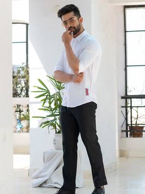 White embroidered cotton mens-casual-shirts 1