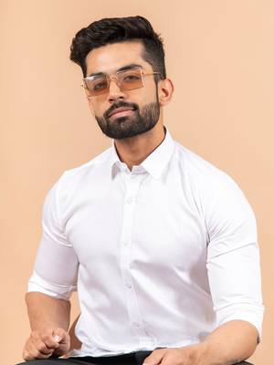 White embroidered cotton mens-casual-shirts 3