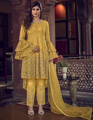 Yellow embroidered net salwar 1