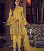 Yellow embroidered net salwar