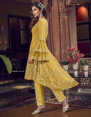 Yellow embroidered net salwar 2