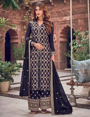 Navy-blue embroidered pure jacquard salwar 1