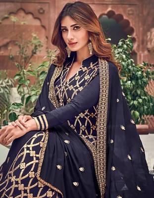Navy-blue embroidered pure jacquard salwar 2